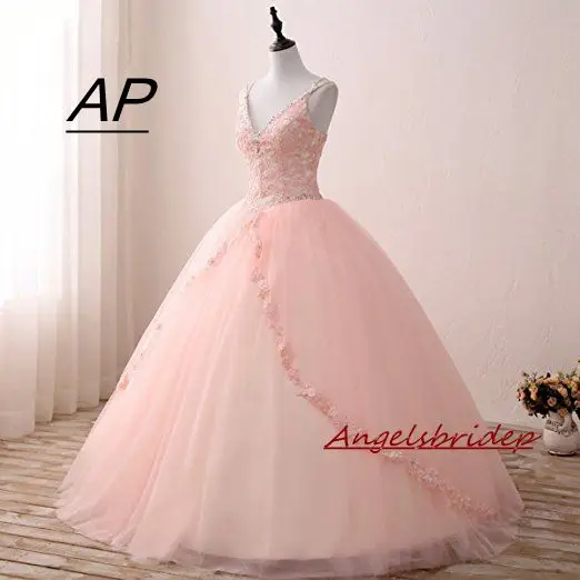 ANGELSBRIDEP, бальное платье с глубоким v-образным вырезом, бальные платья, 15, вечерние, сексуальные, на 4 бретелях, высокое качество, очаровательное, дешевое, розовое, дебютантное платье