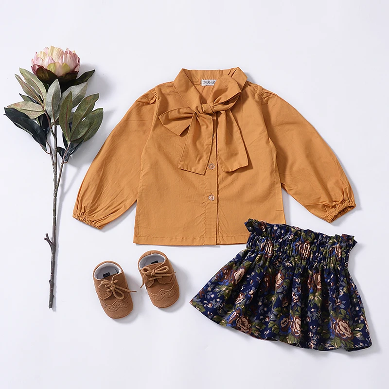 

Fashion Baby Girl Clothes Long Sleeve Pattern Long Sleeve Blouse Mini Floral Print Skirt 2 Pcs Toddler Outfits Set