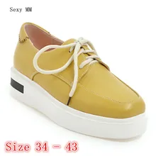 Обувь без шнуровки женские туфли-оксфорды на плоской платформе со шнуровкой лоферы на плоской подошве женская повседневная обувь высокое качество, большие размеры 34-40, 41, 42, 43
