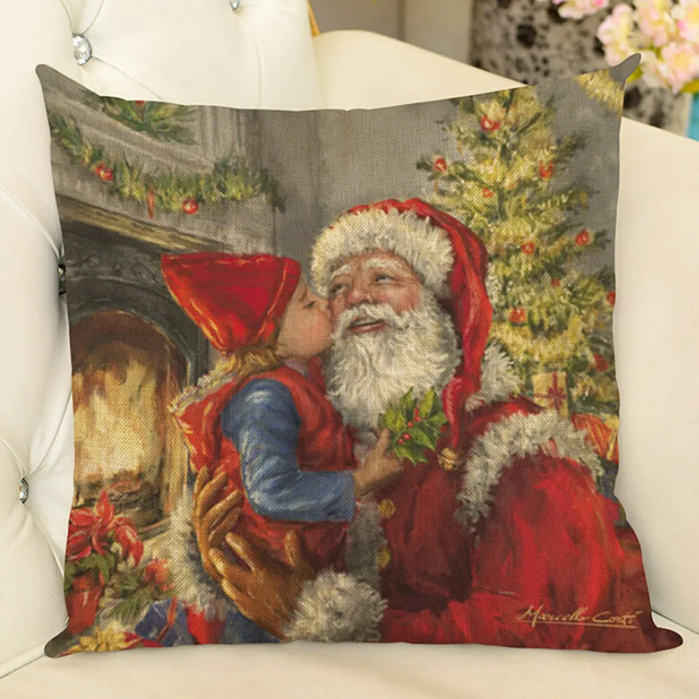 Merry Christmas Санта Клаус собака чехол для подушки с буквами атмосфера Рождества квадратная Декоративная Подушка Чехол Диван домашний декор almofadas