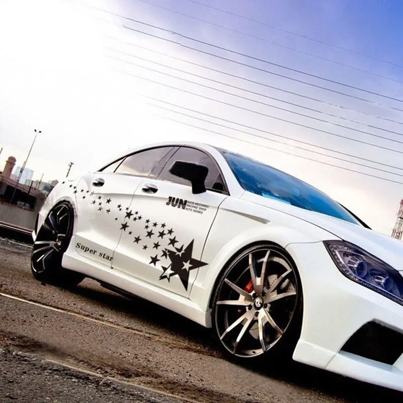 2018 Hot Universal New Racing Car Stickers Star Patterns Auto Sport Styling Vinyl Car Classic Body Sticker Decal Black and white