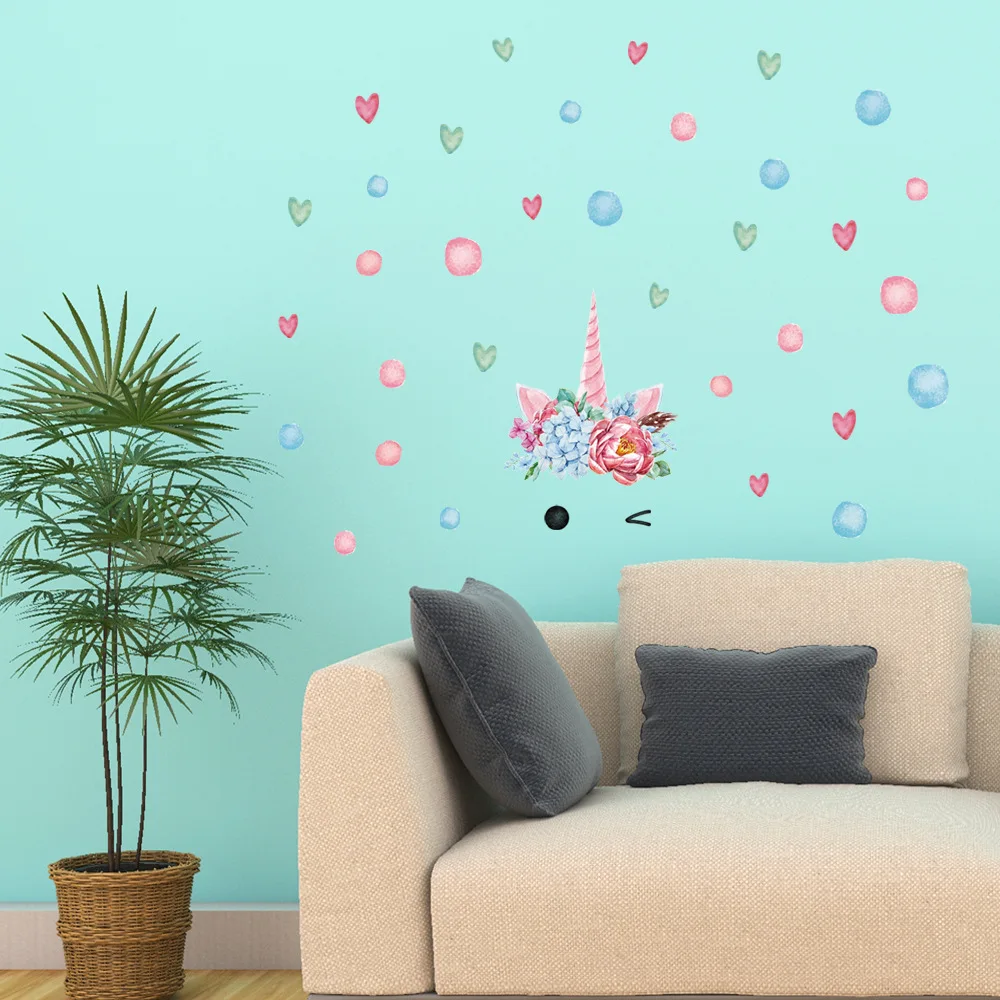 3D мультфильм милый Волшебный Единорог звезды облака Луна Наклейка на стену для