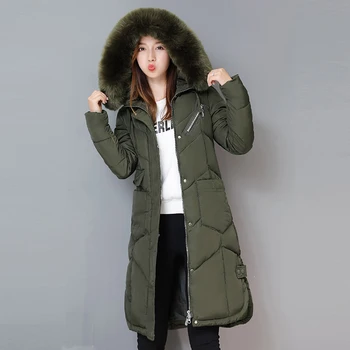 

Winter Plus Size 3XL Women Cotton Coat 2017 Faux Fur Collar Jackets Long Overcoat Hooded Female Jacket Winter Cotton Coat AC303