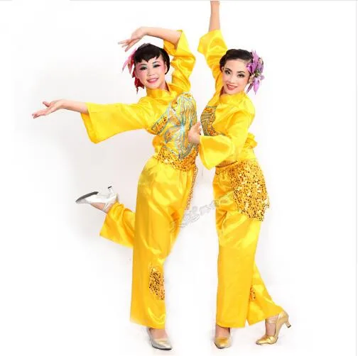 (096) sequined Embroidery Chinese national dance costumes square yangko fan dance costumes stage performance clothing drum wear