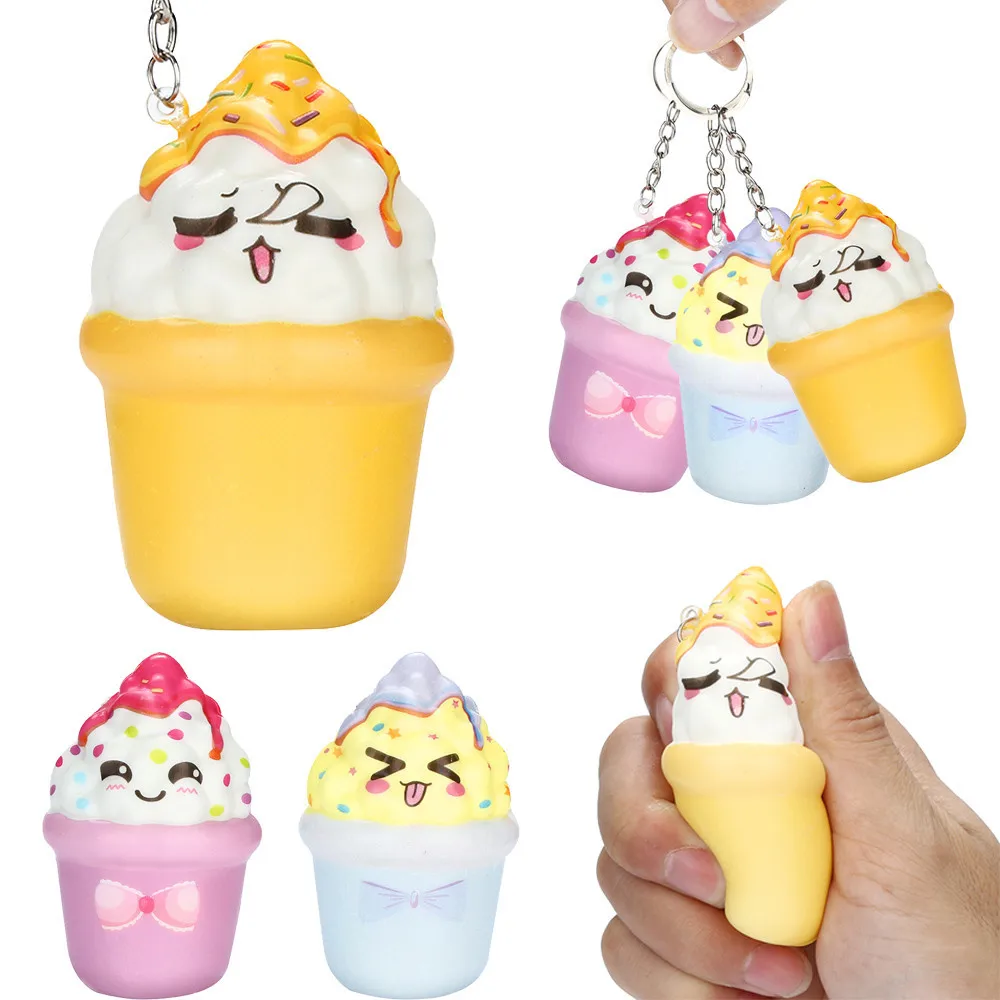 

Kawaii Keychain Ice Cream Slow Rising Cream Scented Stress Relief Toys squishy Cartoon squish toys squeeze lanyard for keys