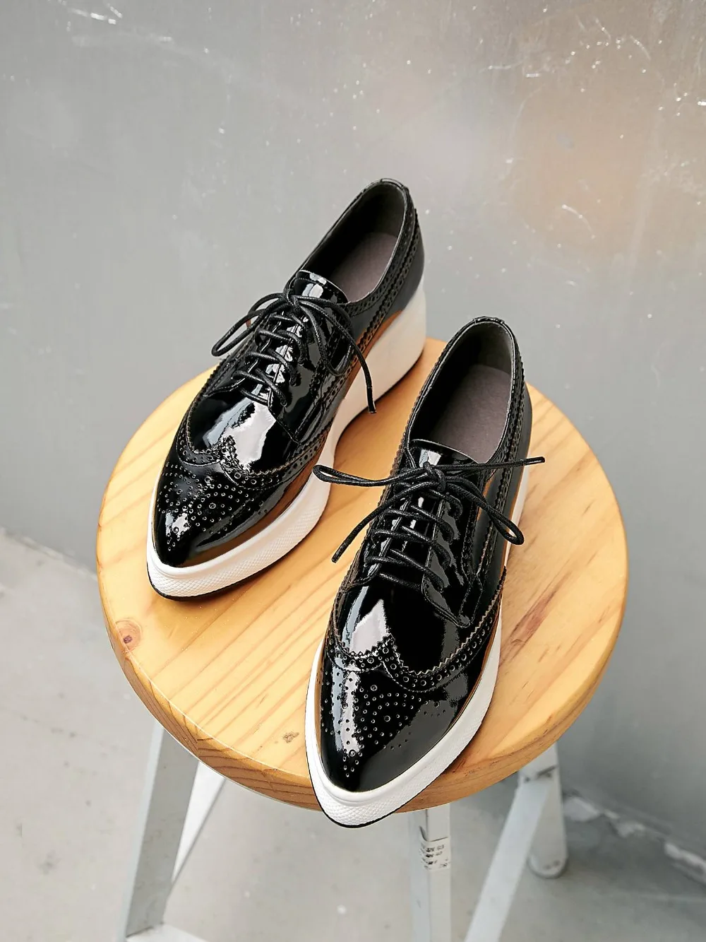 rose Femme Vulcaniser À Semelles Femmes Homme Vache Coins De Sneakers En Chaussures Cuir Fond Style Chaussure Britannique Haute light Noir Gray Compensées 4A35jRL