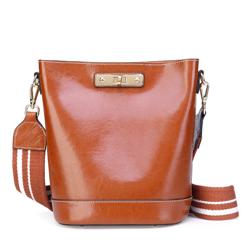 

1043 European and American Fashion Oil Wax Leather Bucket Luxury Handbags Women Bags Designer Shoulder Bag Women's Totes