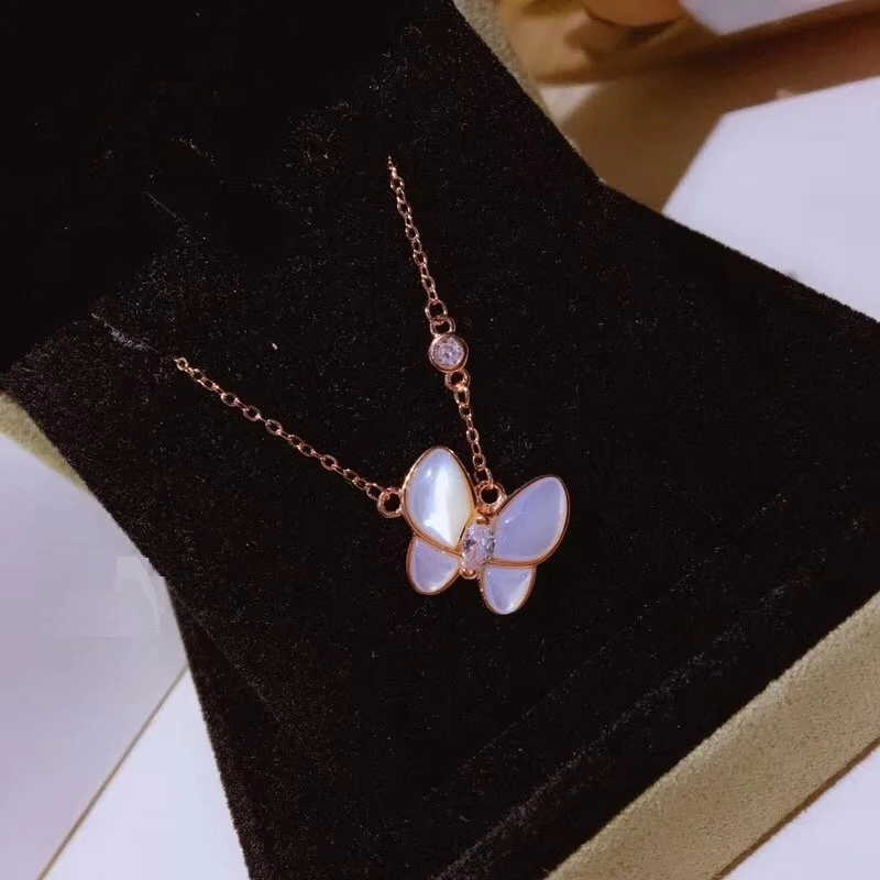 

Fashion Shell 925 Sterling Silver Butterfly Statement Necklace Insect Pearl Shell Collar Chain Women Wedding Bridal Jewelry