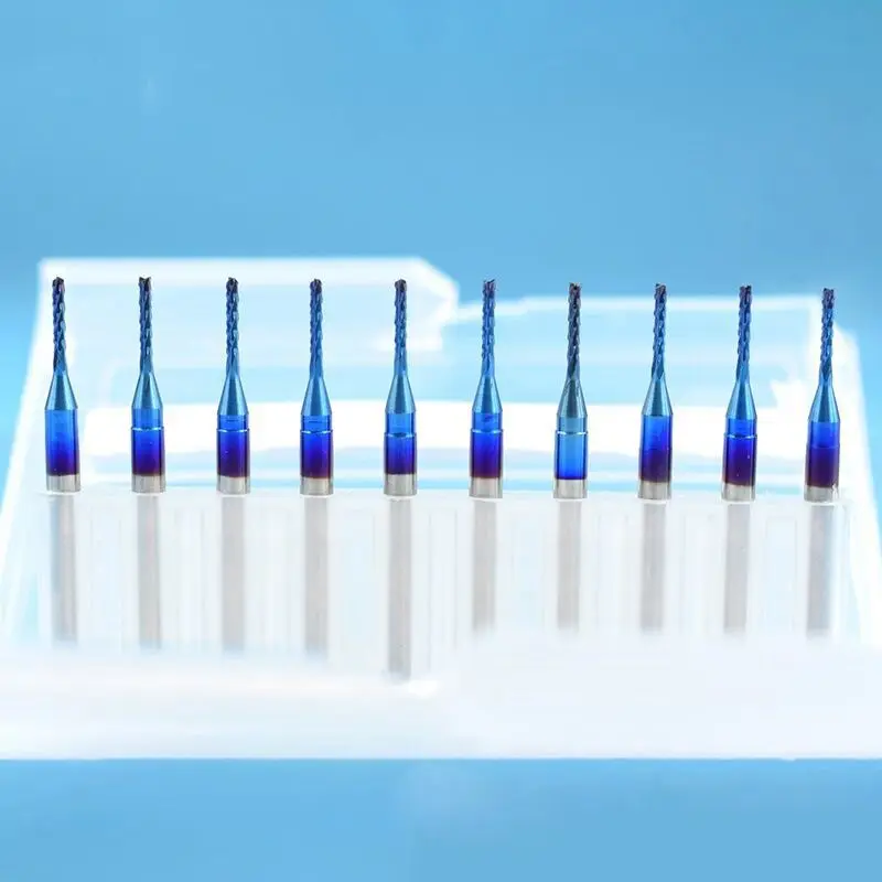 BMBY-10Pcs 1,2 мм Карбид спиральный концевой фреза с голубым покрытием фрезерный станок с ЧПУ для гравировального Станка кукурузная фреза