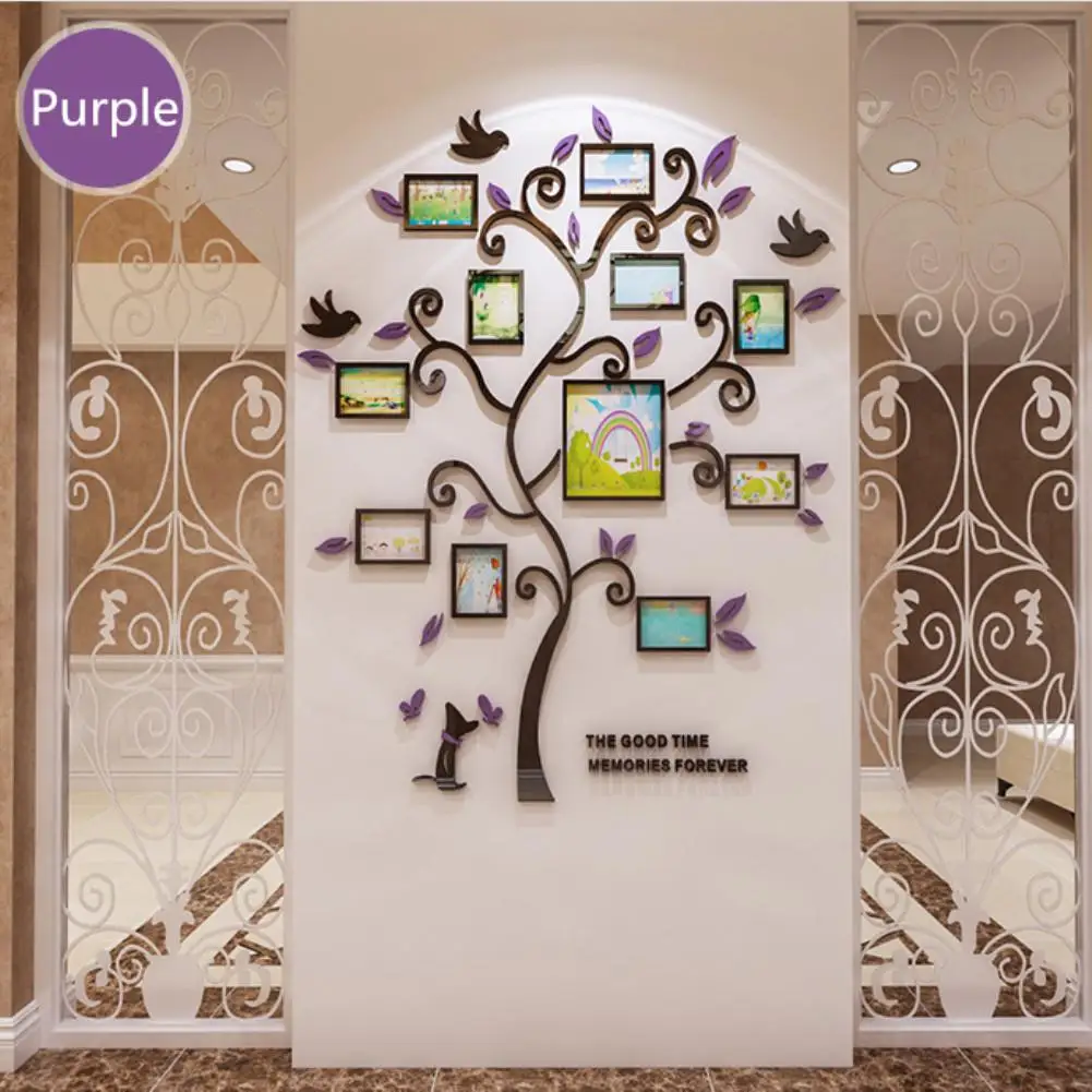 3D акриловые хрустальные настенные Стикеры для гостиной, спальни, уютные картинки, дерево, наклейки s, украшение для дома - Цвет: Dark purple