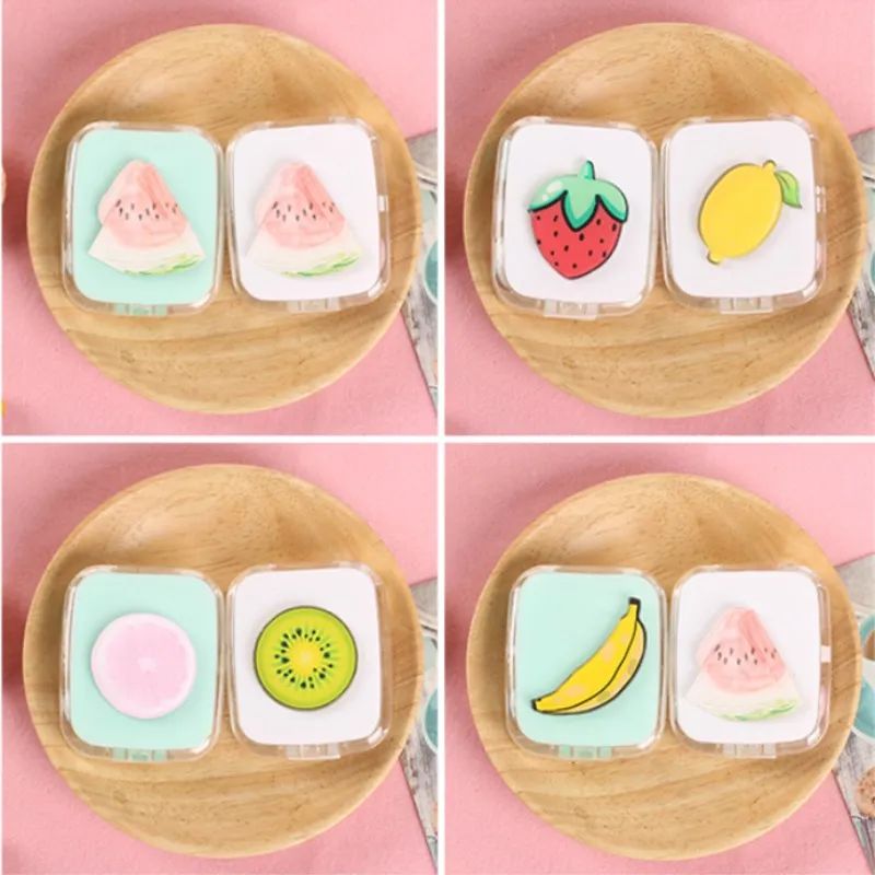

Fashion Fruit Mini Container Holder With Mirror Tweezers Set Portable Square Contact Lens Storage Box Fruit Contact Lens Case