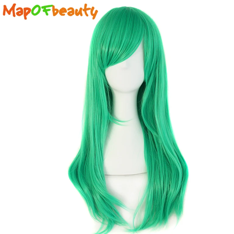 

MapofBeauty 24" 60CM long curly Cosplay wig for women green Synthetic hair Heat Resistant High Temperature Fiber Pelucas