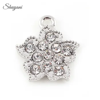 

20PCS New Alloy Silver Crystal Flower Charm Pendant for Jewelry Making Necklace Bracelet Handmade Craft 20*18mm