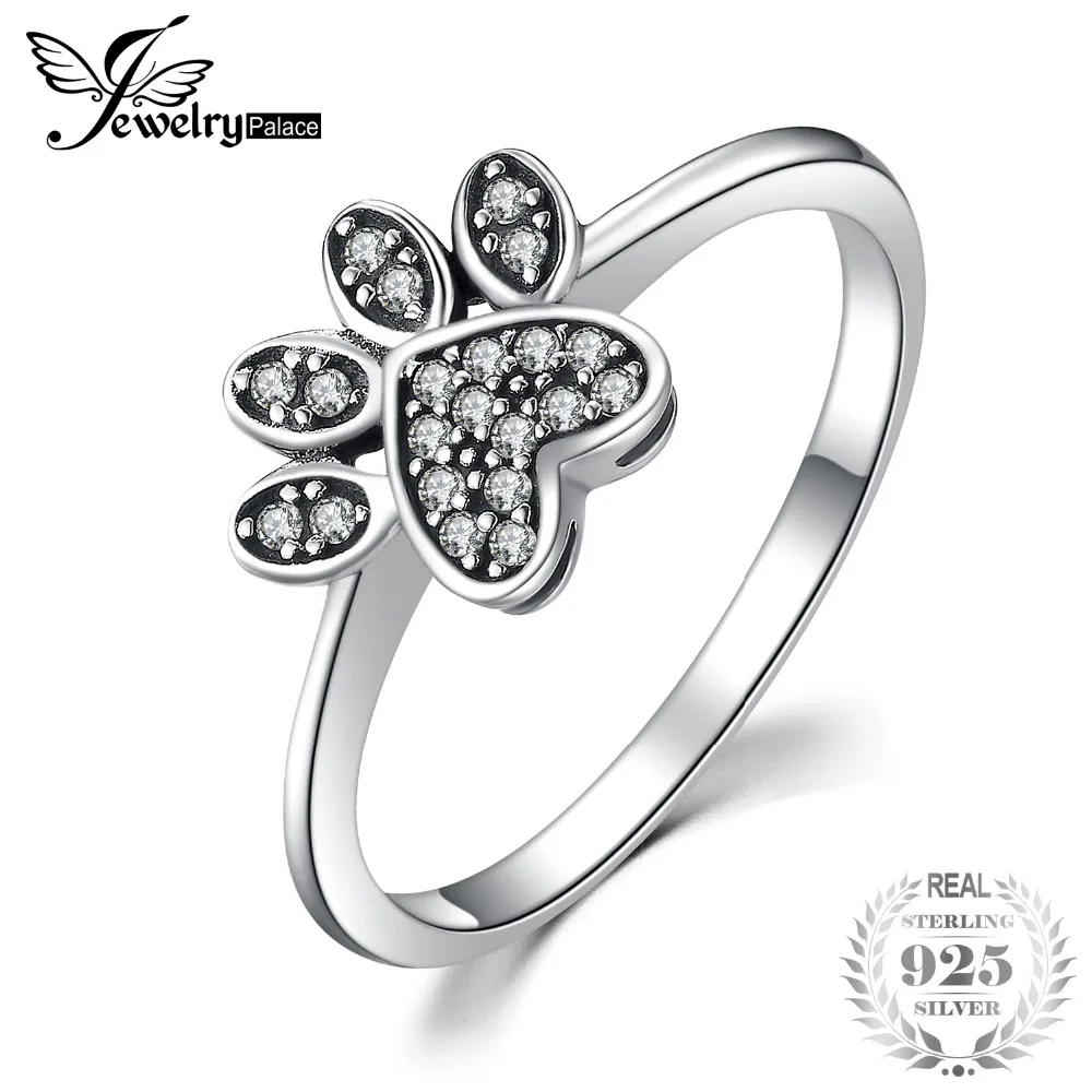

JewelryPalace Dog Paw Cubic Zirconia Rings 925 Sterling Silver Rings for Women Stackable Ring Silver 925 Jewelry Fine Jewelry