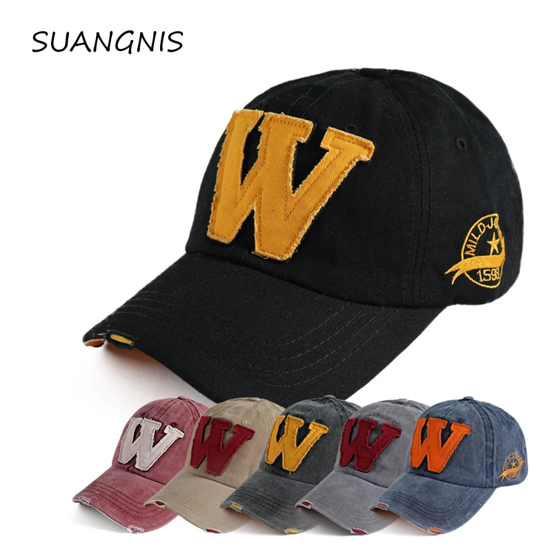

Cotton Embroidery Letter W Baseball Cap Snapback Caps Bone casquette Hat Distressed Wearing Fitted Hat For Men Custom Hats