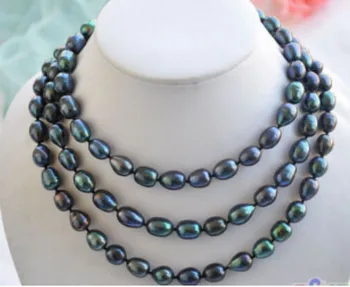 

New hot 9-10mm Tahitian Black Natural Pearl Necklace 56" AAA