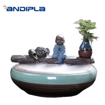 

Creative Ceramic Cute Monk Feng Shui Water Fountain Home Miniatures Flower Vase Office Decoration Crafts Big Fish Tanks Gifts