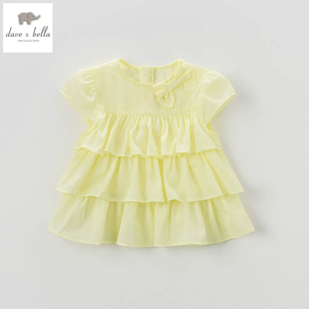 

DB5665 davebella summer baby girls lomon top kids solid tops children high quality tees childs lovely cotton tee