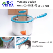 3 colors 16cm Stainless Steel Saucepan With Straing Pot Cover And Silicone Handle Free Shipping