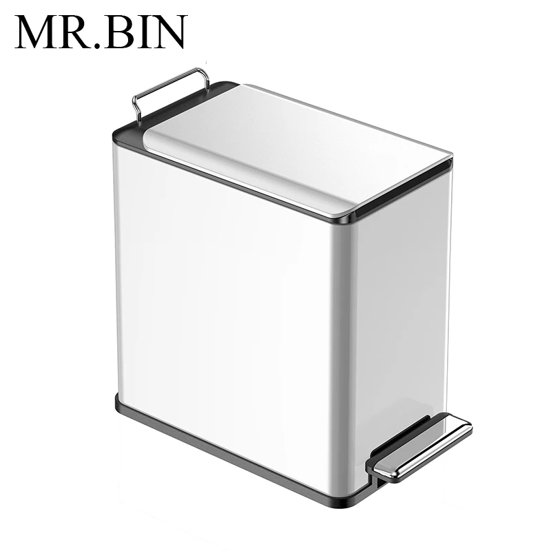 

MR.BIN Rectangular Foot Pedal Trash Can Anti fingerprint and Space Saving Waste Bin Modern Simple White Garbage Bin