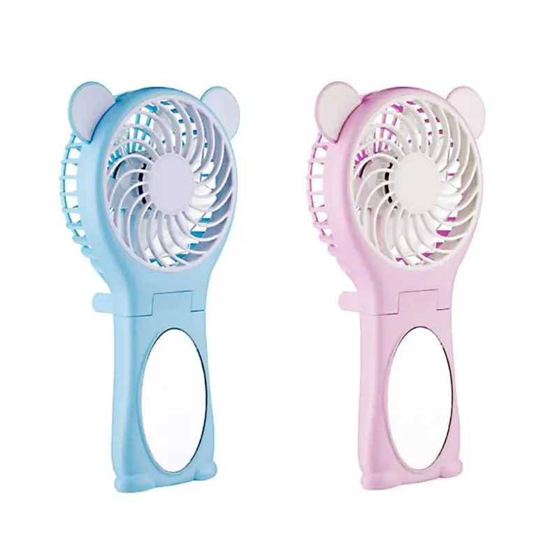 

USB Cooling Fun Multi-function Bear Shaped Portable Folding Handheld Mini USB Rechargeable Fan with Makeup Mirror