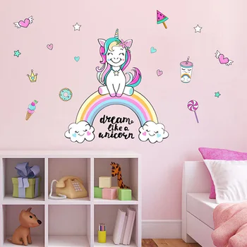 

Colorful Unicorn Rainbow Wall Stickers Dream Like A Unicorn Quote Wall Art Decal For kids Room Girls Bedroom Nursery Decor