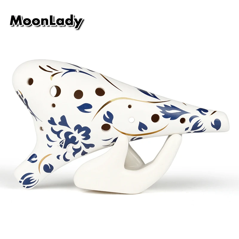 

12 Holes C Key Ocarina White/Yellow with Blue Flower Musical Instruments Chinese Element Good Quality Woodwind Instrument