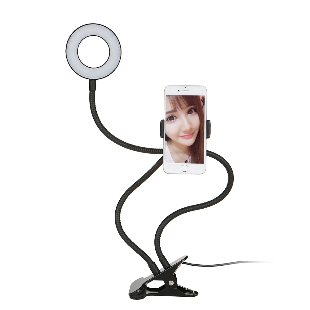 Управляемый кольцевой светильник для селфи с зажимом, держатель для сотового телефона для видео чата в реальном времени, гибкий длинный кронштейн для samsung