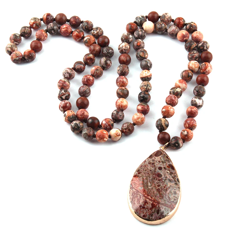 

Free Shipping Bohemian Jewelry Fashion Stone Knotted Natural Stone Pendant Necklaces For Women