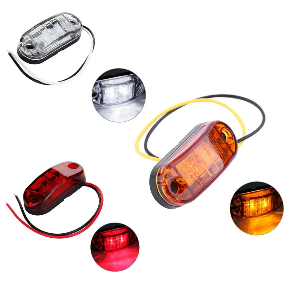 

1PCS Auto Car Truck Trailer Caravan Side Marker Turning Light 12V 24V 2 LED Clearance Marker Lamp White/Red/Yellow