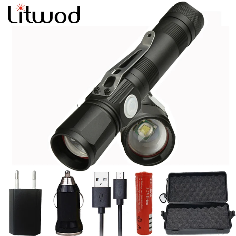 

Litwod Z201509 XM-L Micro USB Rechargeable LED flashlight torch T6 4000 lumens Led Zoomable Charging Aluminum alloy Lantern