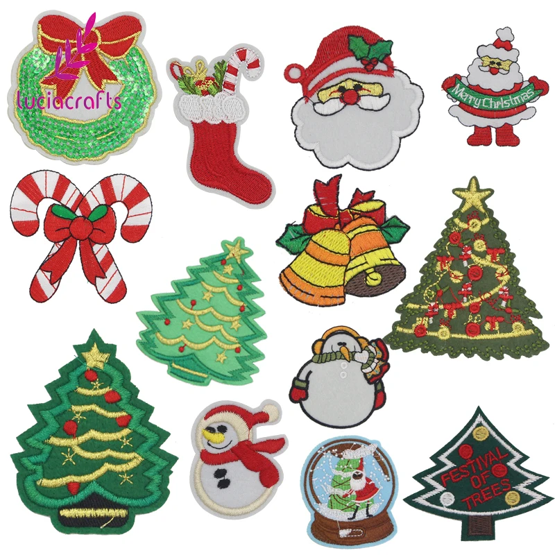 Lucia crafts Christmas Style Embroidered Patches For Clothing Iron On Applique Patch Fabric