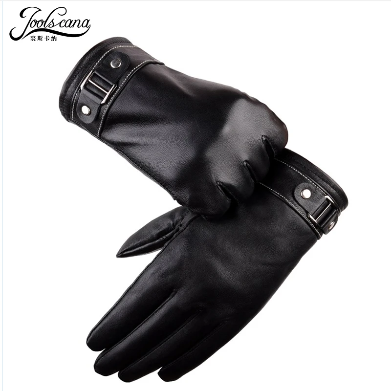 

Joolscana leather gloves men wither gloves genuine leather sheepskin black gloves very good quality warm mittens