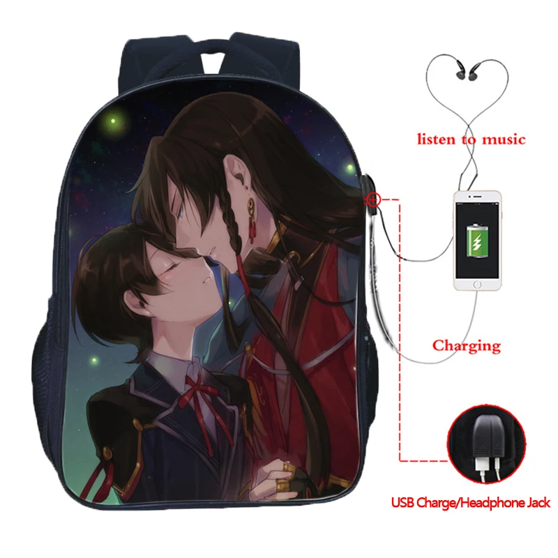 1 Touken Ranbu онлайн USB зарядка Школьные сумки мода usb зарядка школьный рюкзак для студентов мальчиков девочек Школьный Рюкзак Путешествия Рюкзак - Цвет: 1