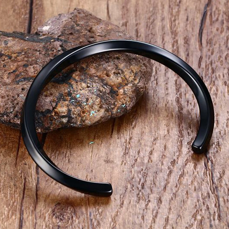 Black Silver Color Cuff Bangle for Man and Women Quality 316L Stainless Steel Punk Bangle Bracelet Titanium Jewelry 3