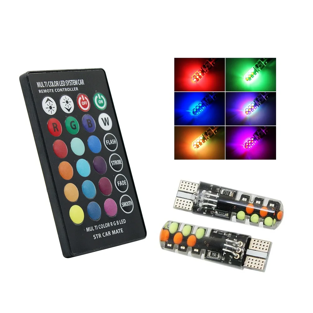 T10 W5W RGB светодиодный светильник с пультом дистанционного управления 12В