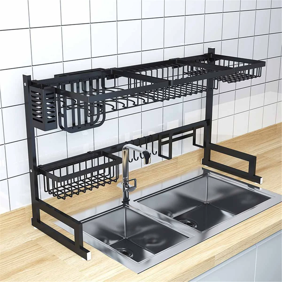  65/85cm Over Sink Stainless Steel Kitchen Shelf Storage Holders Bowl Dish Rack Organizer Utensils S - 33034026594