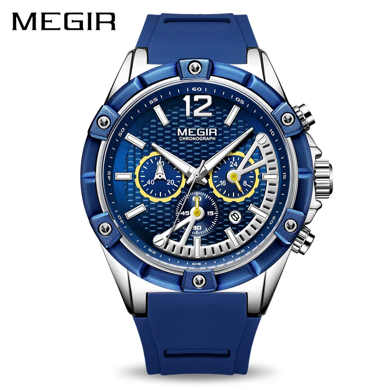 

MEGIR Sport Men Watch Mens Chronograph Creative Quartz Watches Male Silicone Army Military Wristwatches Clock Relogio Masculino