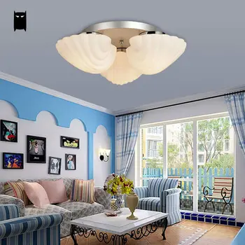 

Milky Glass Flower Seashell Ceiling Light Mediterranean Sea Shell Lamp E27 LED Bulb Plafon Lustre Avize Design Kid Girl Bedroom