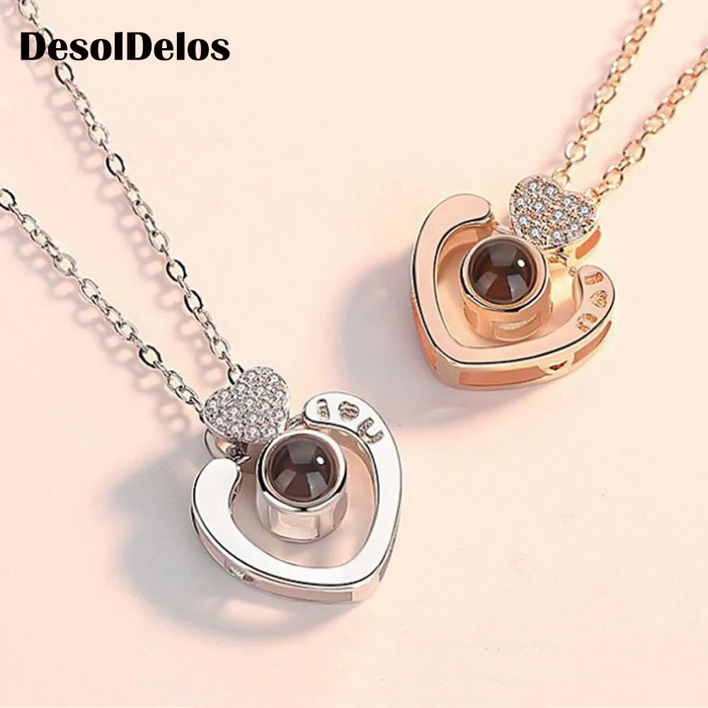

Heart 100 Languages I Love You Projection Pendant Necklace For Women Love Memory Wedding Necklace Choker Gift for Lovers