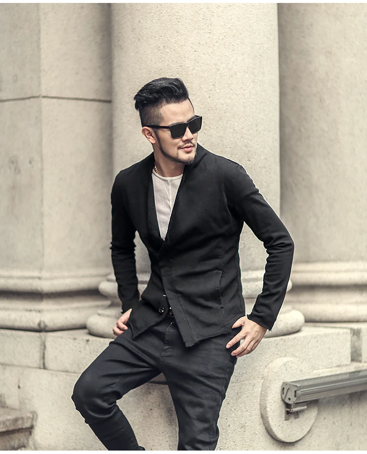 Мужская короткая черная куртка с эффектом потертости, европейский стиль, дизайн, метросексуальный мужской тонкий пиджак, модная зимняя верхняя одежда F111