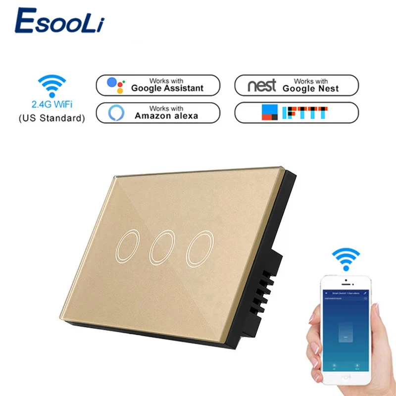 EsooLi стандарт США wifi умный сенсорный выключатель приложение беспроводной
