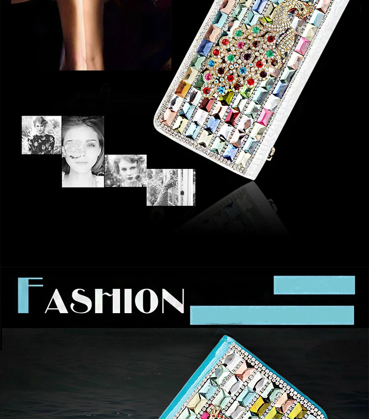 CAJIFUCO, роскошный женский кошелек с кристаллами, стразы, павлин, стильный подлинный кожаный мешочек для монет, цветной кошелек с бриллиантами, телефонные клатчи
