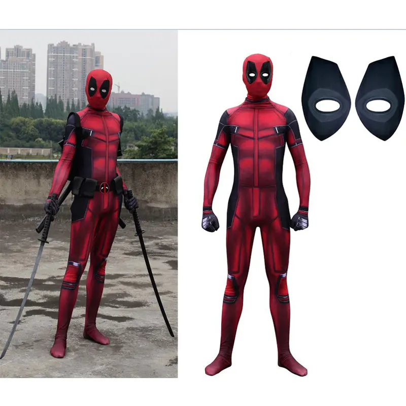 

New Deadpool Wade Winston Wilson Cosplay Costumes Red Full Body Spandex Adult Kids Zentai Jumpsuits Bodysuit Fancy Ball Suits