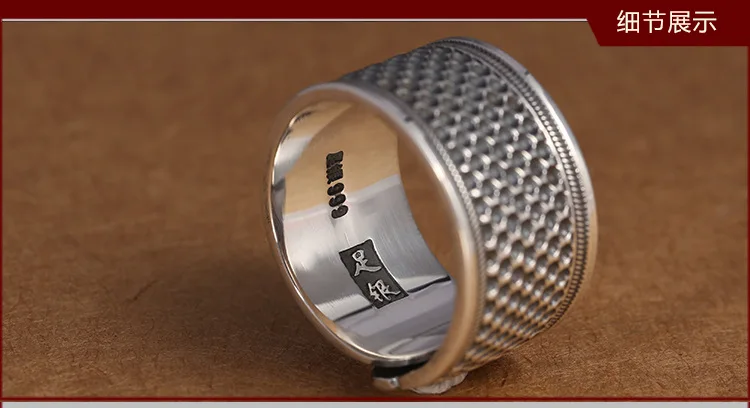 Настоящее кольцо S999 из чистого серебра Xiangyun для мужчин, широкая версия, кольцо из стерлингового серебра, тайский серебряный Ретро-телескопическое кольцо