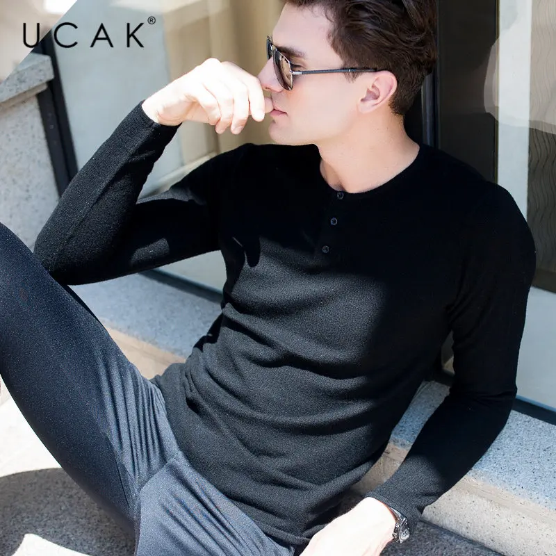 UCAK Brand Merino Wool Sweater Men Autumn Winter Cashmere Sweaters Streetwear Casual Button O-Neck Pull Homme Pullover Men U3026 UCAK Brand Merino Wool Sweater Men Autumn Winter Cashmere Sweaters Streetwear Casual Button O-Neck Pull Homme Pullover Men U3026