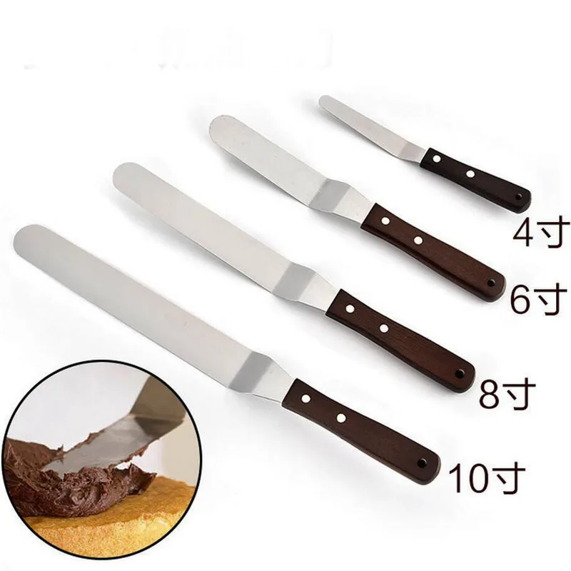 

4/6/8/10 Inch Wood Handle Stainless Steel Cake Cream Spatula DIY Cream Frosting Knife Smoother Pastry Cake Decorating Tool