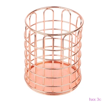 

Rose Gold Metal Pen Holder Box Case Organizer Office Home Desk Stationery Decor