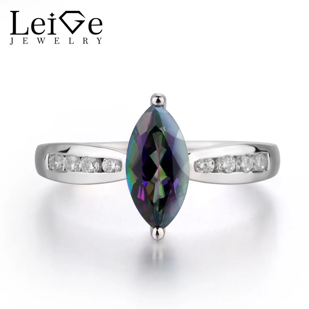 Leige Jewelry Solitaire Ring Mystic Topaz Promise Rings 925 Silver