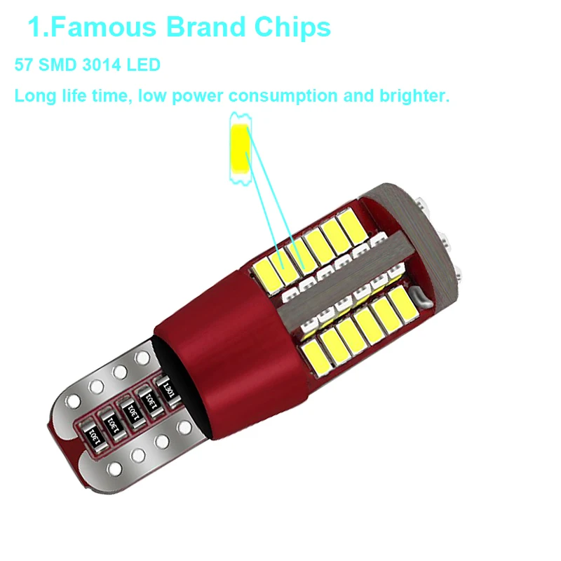 2X Car T10 Led 192 W5W Super Bright 57smd Canbus NO Error Car Marker Auto Wedge Clearance Lights Bulb Parking Lamps Side Light (5)